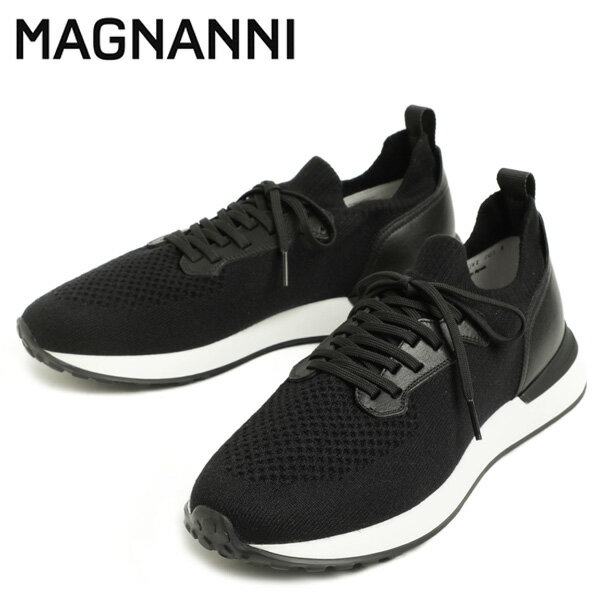 MAGNANNI マグナーニ メンズ 靴 スニーカー ローカット レースアップ ニット レザー ランニングシューズ 厚底 25612 NEGRO ブラックのサムネイル