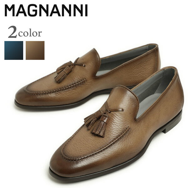 MAGNANNI マグナーニ メンズ シューズ ローファー タッセル スリッポン レザー カーフ ホールカット ボロネーゼ アンラインド 25644 NAVY ネイビー TORBA ブラウン