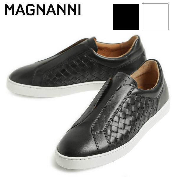 MAGNANNI マグナーニ メンズ 靴 スニーカー ローカット スリッポン イントレチャート レザー コートシューズ 厚底 25970 WHITE ホワイト ...