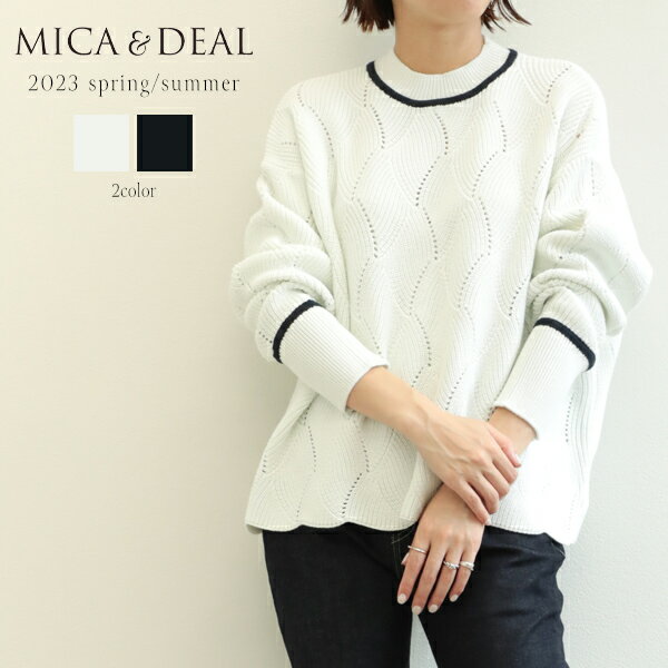 MICA&DEAL マイカアンドディール レディース プルオーバー ニット クルーネック アイレット ポリエステル 綿 ビッグシルエット 108018 eyelet jacquard knit pullover OFF WHITE/オフホワイト D/NAVY/ダークネイビー