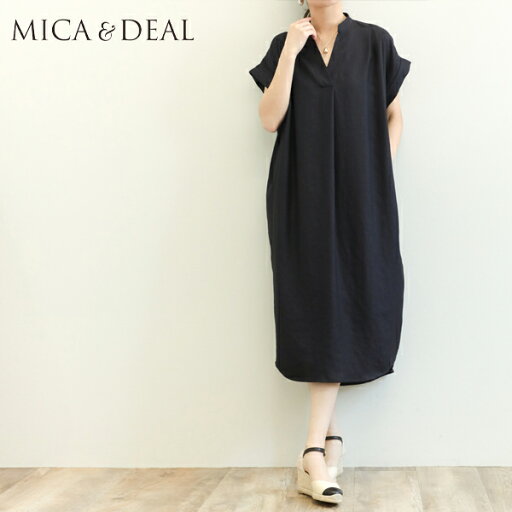 MICA&DEAL マイカアンドディール ワンピース レディース タックショルダー Vネック ロング丈 トリアセテート 麻調素材 体型カバー ダークネイビー 2025春夏 0125204118 MICA&DEAL マイカアンドディール ワンピース レディース タックショルダー Vネック ロング丈 トリアセテート 麻調素材 体型カバー ダークネイビー 2025春夏 0125204118