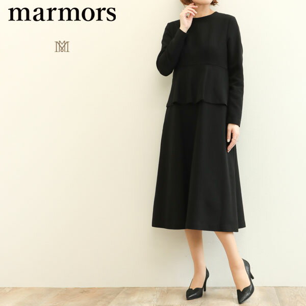 marmors マルモア レディース ドレス ペプラム フレア コットン Peplum Flare Dress 104001 BLACK ブラック