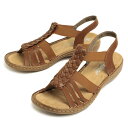 rieker リーカー サンダル ストラップ レザー ベルクロ 厚底 ローヒール 4.0cmヒール 65964-12 BROWN ブラウン