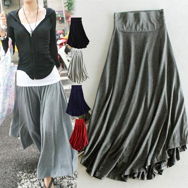 大好評 ロングスカート ウエストゴム マキシ丈 ミモレ 即納 レディース フレア Aライン ハイウエスト おしゃれ ゆったり ひざ下 体型カバー