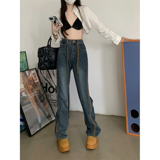 ワイドパンツ 春 夏 秋 レディース ボトムス ジーンズ デニムパンツ ストレート ジーパン ハイウエスト デニムズボン ロング丈 ゆったり 着痩せ 夏