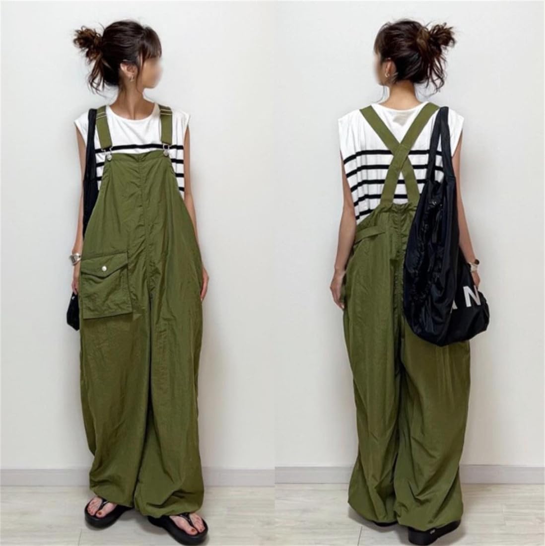 レディース オールインワン サロペット オーバーオール ロングパンツ ワイドパンツ 長ズボン ガウチョパンツ 夏服 ポケット付き カジュアル ゆったり 可愛い 体型カバー シンプル オーバーサイズ 学生 大人 春夏