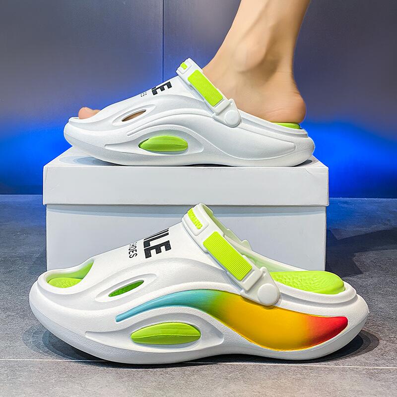 2WAY滑り止めサンダル、男女兼用のファッショナブルなスリッパ、厚底スリッパ、柔らかい履き心地5cmの滑り止めソールで、3Dア一チが自然 軽量速乾