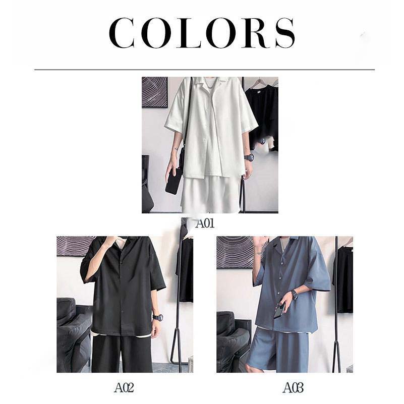 セットアップ メンズ 夏 半袖 アイスシルク 接触冷感 父の日 ジャージ 上下セット シャツ ショートパンツ カジュアル ゆったり 薄手