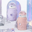 水筒 子供用 ストロー 500ML 紐付き ストロー式 ステンレス キッズ 水筒カバーセット 子供 ワンタッチ こども ステンレス ボトル 肩ひも ストラップ 子供用水筒(3)
