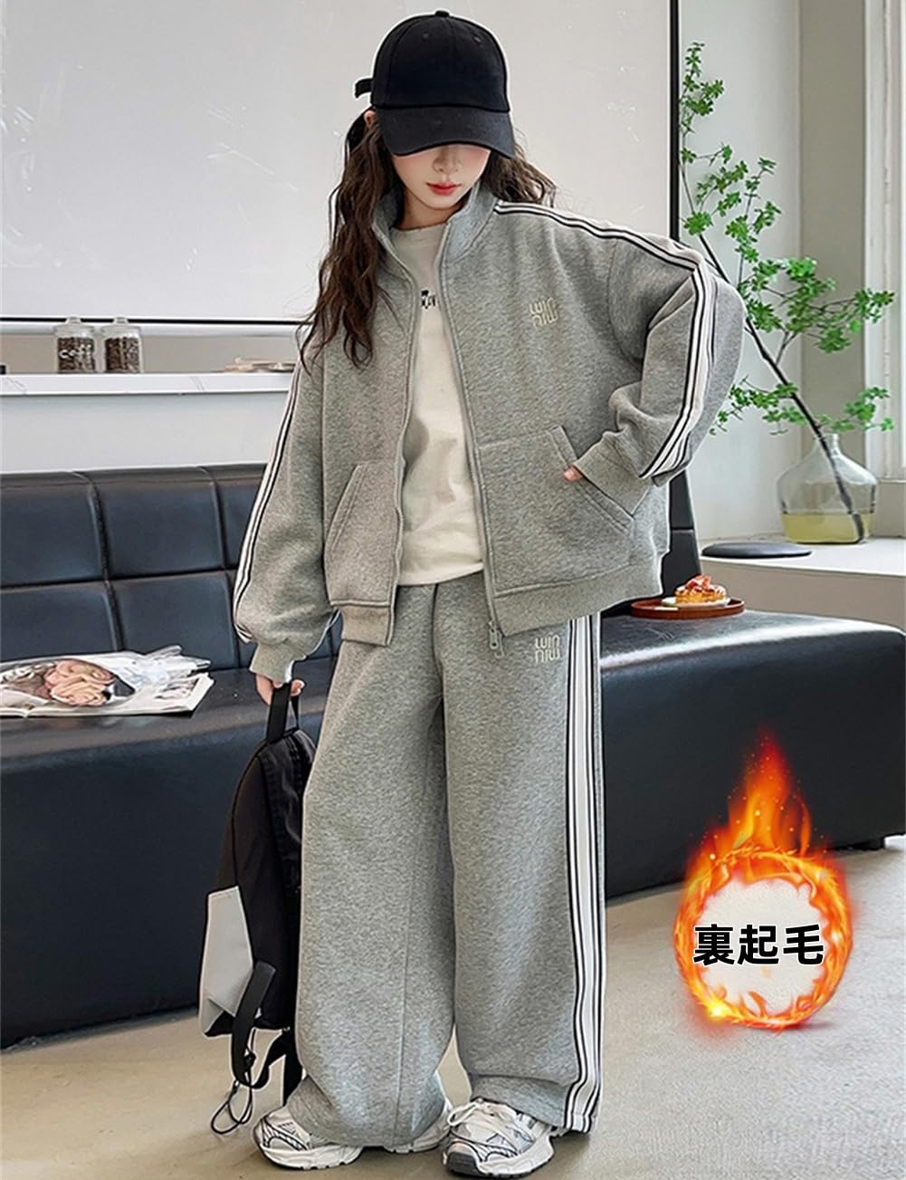 ジャージ 上下セット キッズ 女の子 秋冬 2点セット 裏起毛 厚手 保温性 ジップアップトレーナー 立ち..