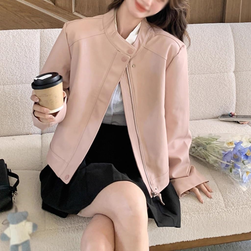 【スーパーSALE限定】ファッションレディースPUレザージャケット、アウトドアカジュアルショートアウター、スタンドカラー、ジッパー開閉(4)