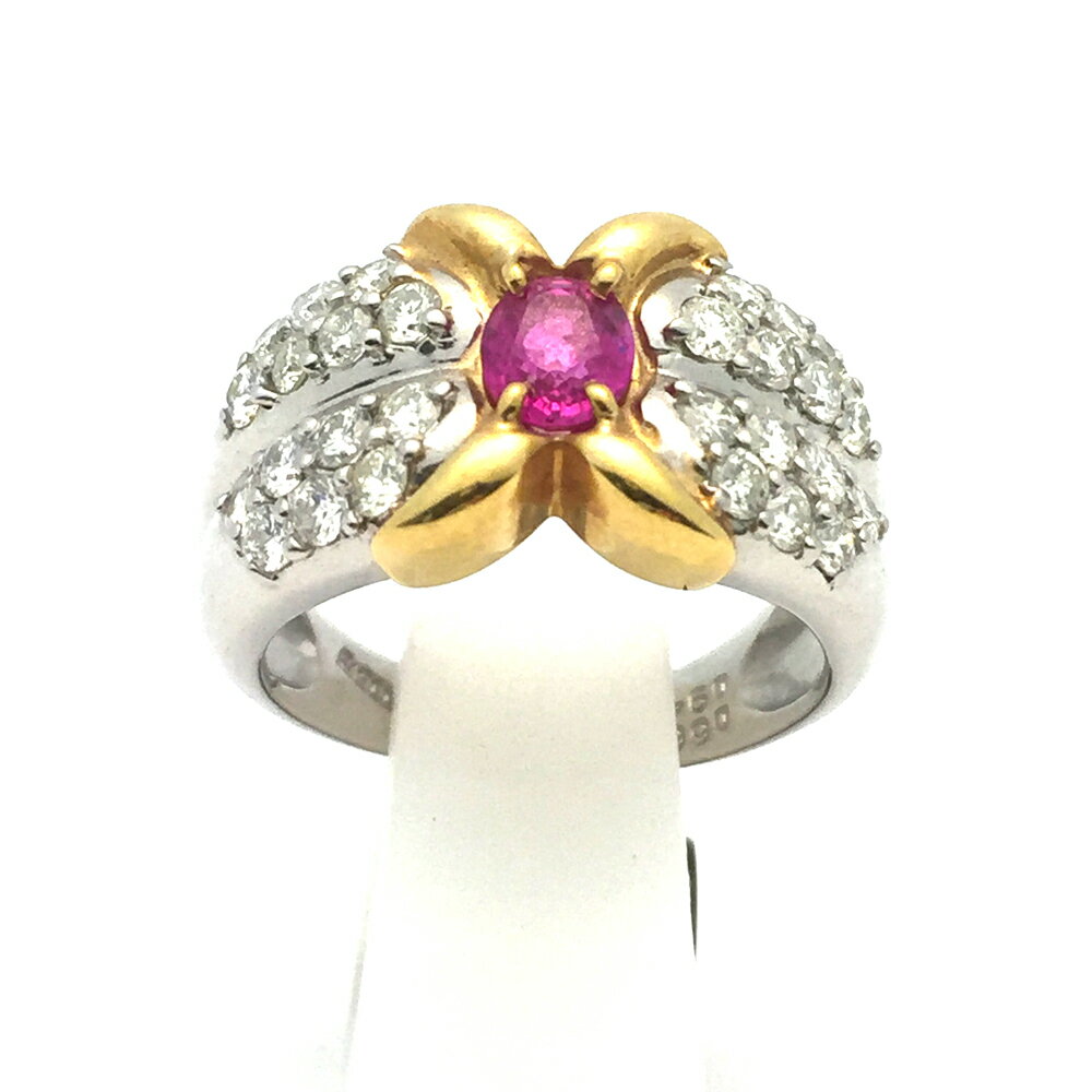 【中古】K18/Pt900 ピンクサファイヤ ダイヤ リング 指輪 レディース PS0.66ct D0.94ct 10.4g 13号