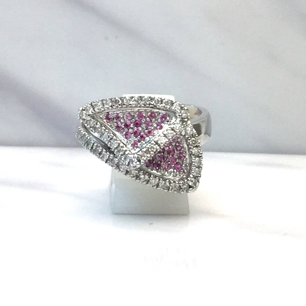 【中古】K18WG ピンクサファイヤ ダイヤ ファッションリング 12号 S0.34ct D0.26ct 9.8g