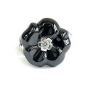 【中古】シャネル CHANEL カメリア オニキス リング Au750 K18WG ホワイトゴールド 指輪 #49 袋