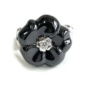 【中古】シャネル CHANEL カメリア オニキス リング Au750 K18WG ホワイトゴールド 指輪 #47 箱・保証書