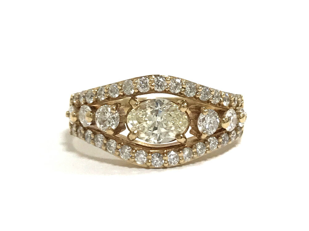 其它 - 【中古】K18PG　ダイヤ　オーバル　0.518ct　ダイヤ　脇石　0.70ct　リング