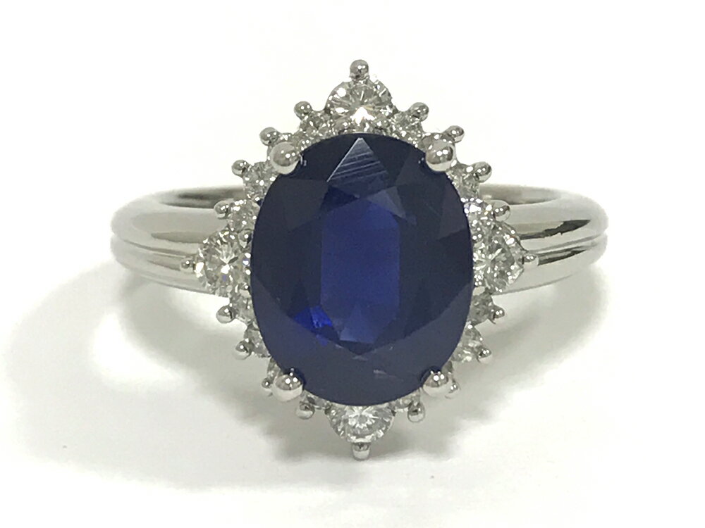 乐天商城 - 【中古】Pt900　ブルーサファイヤ　大粒　4.68ct　ダイヤ　0.50ct　リング　指輪