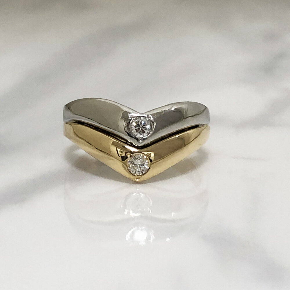 【中古】K18/Pt900　ダイヤ　重ね付け風デザイン　リング　ダイヤ0.11ct　12号　4.9g　レディース(4)