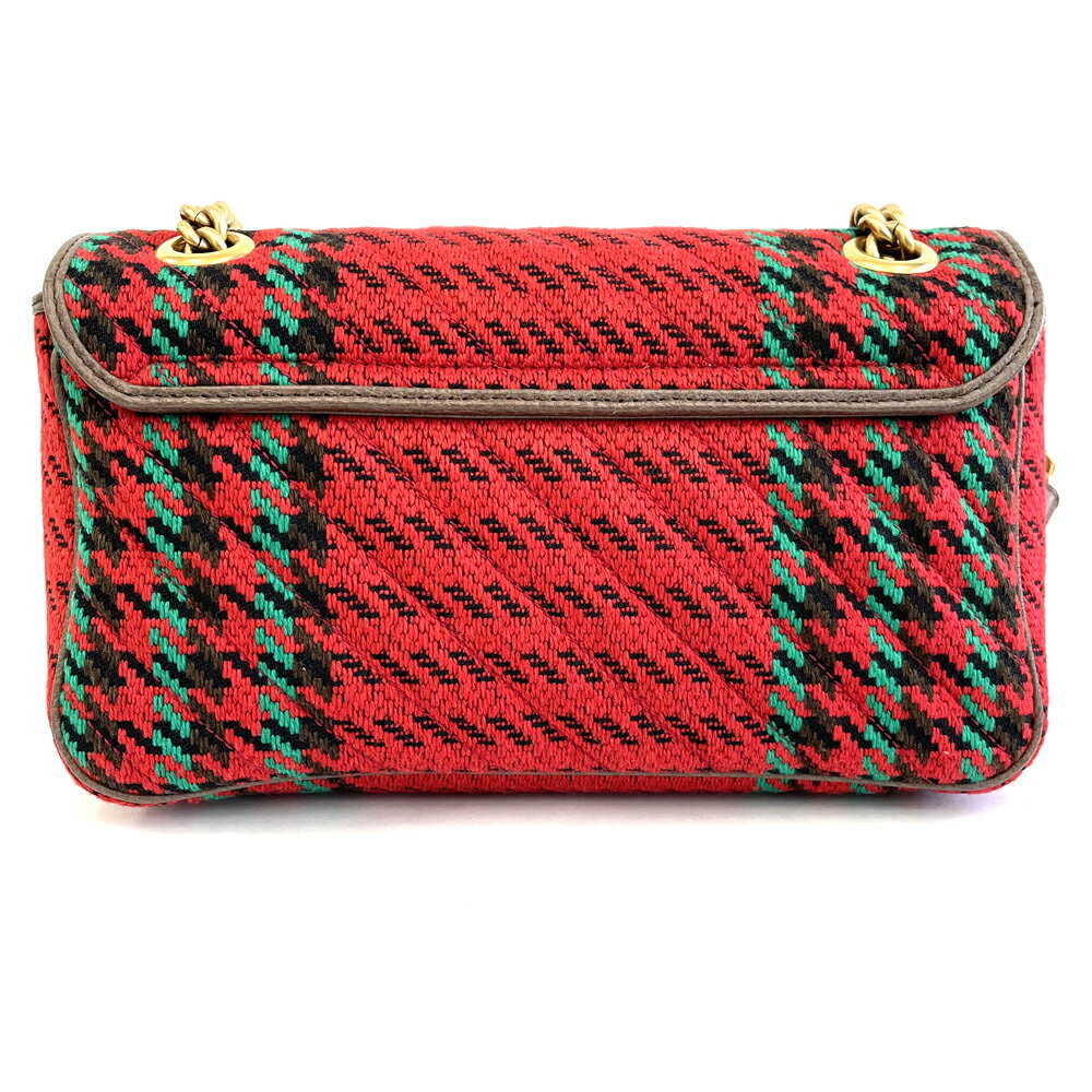 【中古】グッチ　GUCCI　GGマーモント　ツイード　チェーンショルダーバッグ　レッド　アンティークゴールド　バッグ
