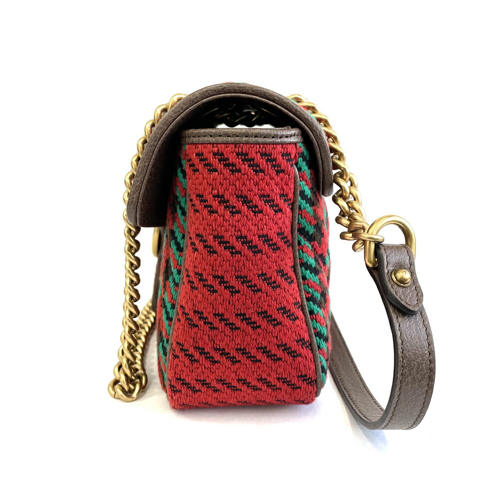 【中古】グッチ　GUCCI　GGマーモント　ツイード　チェーンショルダーバッグ　レッド　アンティークゴールド　バッグ