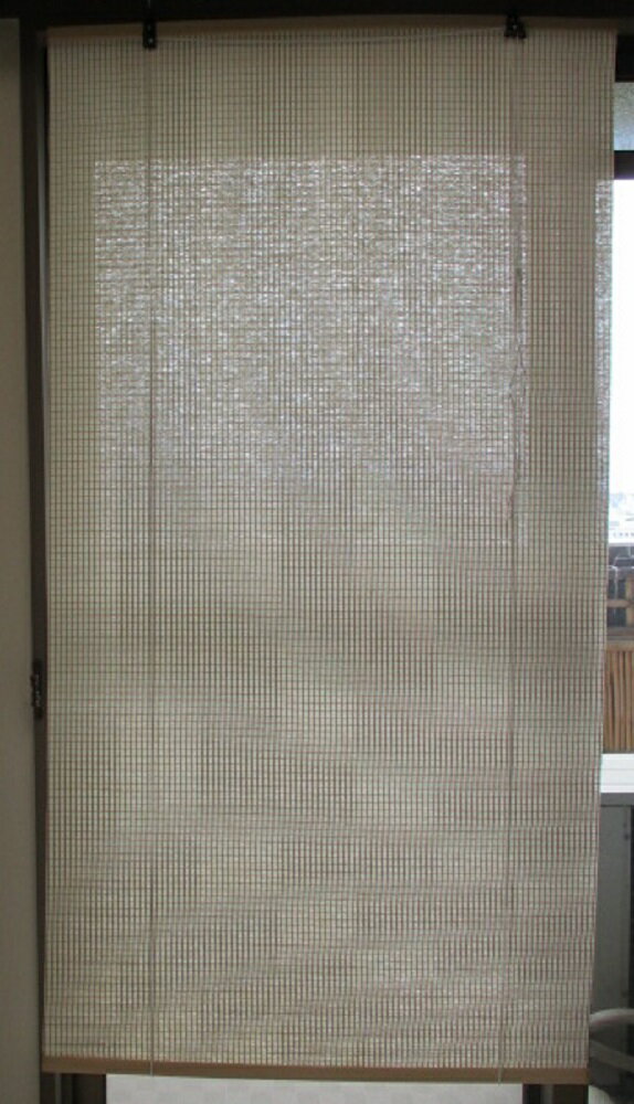 【送料無料】紙草ロールアップスクリーン（ホワイト）約幅88×高170cm金具含む 取付部品付き、日除け すだれ インテリアすだれ 室内装飾品 日よけスクリーン ロールアップ式