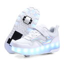 ローラーシューズ 2輪式 前輪取り外し可能 後輪ワンボタン収納式 LED光る ローラースケート 人気 革 マジックテープ 子供 大人 男女兼用 19.0cm-2...