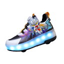 ローラーシューズ 2輪式 前輪取り外し可能 後輪ワンボタン収納式 LED光る ローラースケート 人気 メッシュ 回転式紐ボダン 子供 大人 男女兼用 19.0c...