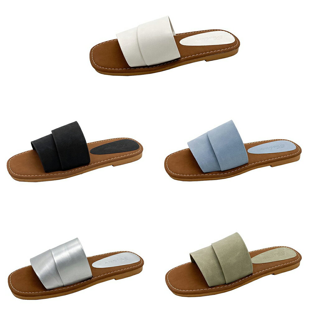 フラットサンダル レディース おしゃれ ぺたんこサンダル 歩きやすい スリッパ スクエアトゥ ミュール 痛くない 滑り止め 美脚 軽量 カジュアル 海 プール 22.5cm-25.0cm