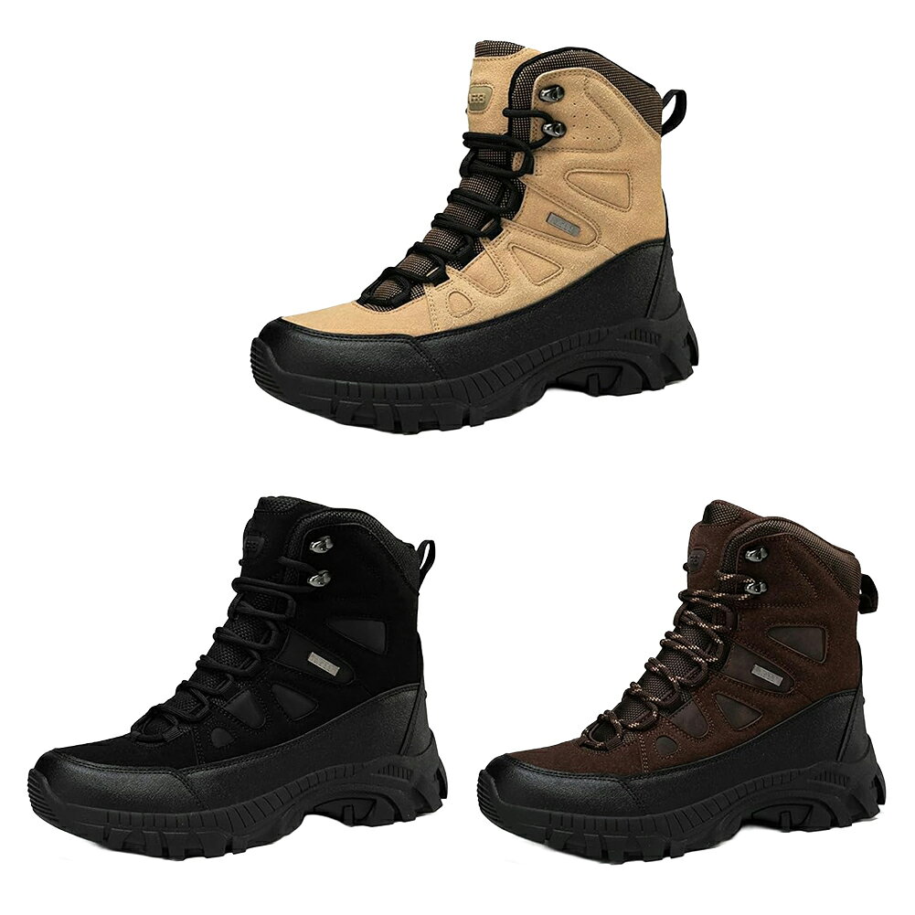 トレッキングシューズ メンズ 登山靴 アウトドア ハイキングシューズ 防水 ハイカット 軽量 耐久性 幅広 防滑 衝突防止 大きいサイズ 運動靴 通気 ウォーキング 耐摩耗性 24.5cm-28.5cm ソールは、優れたグリップ性能を持ち、滑りやすい地面や傾斜地でも安定した歩行を可能にします。 【快適な素材】ブーツの裏地は通気性のあるメッシュ生地で、お肌に優しくて抗菌でき、足を包む感じがよりいっそう高められ。柔らかいクッション性と厚底ソールで快適に登山をお楽しみいただけます。晴れの日でも、雨の日でも、安心して履いていただけます、一年中に履いていただけます。【足首の保護】踝部には強化層を加え、足首の関節を守ります。つま先に保護設計を採用しています、ケガ防止！足をしっかり保護できます！通気性は良好、シューズの中の水分を逃し、ムレ、足の冷えをブロックし、長時間の着用でも快適にお過ごしいただけます。【滑り止め】歩行時の滑りを防止するグリップ力が抜群のアウトソール。凹凸でしっかり地面をキャッチし、摩擦によって滑りを防止。耐磨耗性が良い、足のまだインソールが足をより快適に感じさせ、優れたクッション効果をもたらすようにしました。歩きやすくて、長期に履いても変な形になりません。【 衝突防止】革と厚いゴム製のつま先を包み込んで、足をしっかりと保護、全面的で立体的に衝突防止し、特につま先部とかかと部は外部からの衝撃には有効に耐えられます。【幅広く活躍】さまざまなシーンに適応,山登り、ハイキング、行軍、ピクニック、キャンプ、狩り、パトロールなどに適応します,通勤、通学、ウォーキング、旅行、デートなど使用することができます。 5