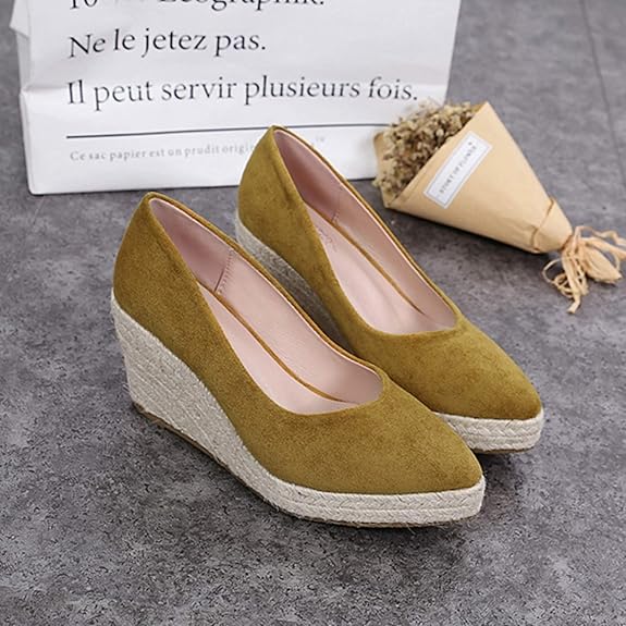 厚底 パンプス ウェッジソール ジュート 柔らかい 痛くない 7cmヒール ポインテッドトゥ 美脚 低反発 コンフォート パンプス レディース靴 歩きやすい 疲れない スエード 秋冬 通勤 黒 ブルー イエロー 22.0cm-26.0cm 3