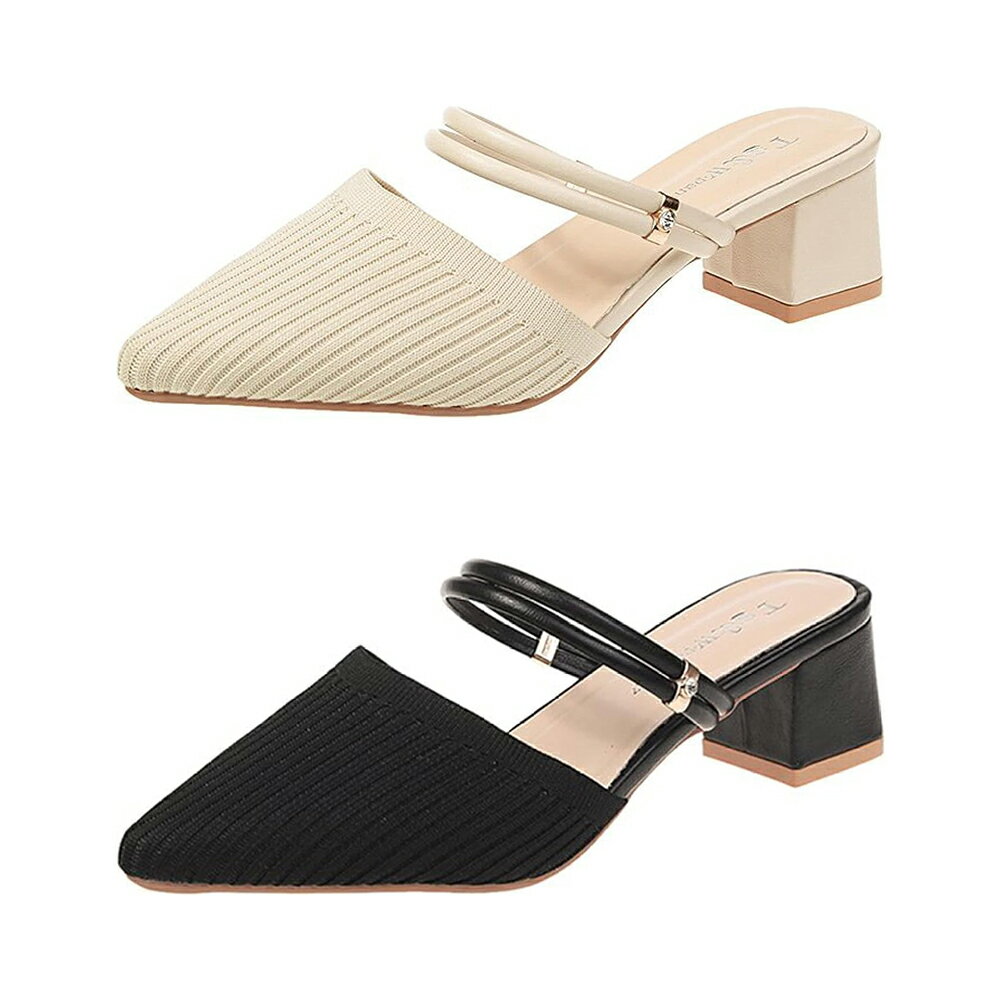 Rakuten - 甲ベルト ミュール サンダル レディース 太ヒール ポインテッドトゥ 美脚パンプス ヒール 5.5cm 2way 痛くない 脱げない 靴 疲れにくい ローヒール チャンキーヒール ぺたんこ 走れる 黒 大きいサイズ 通勤 通学 22.5cm-25.0cm