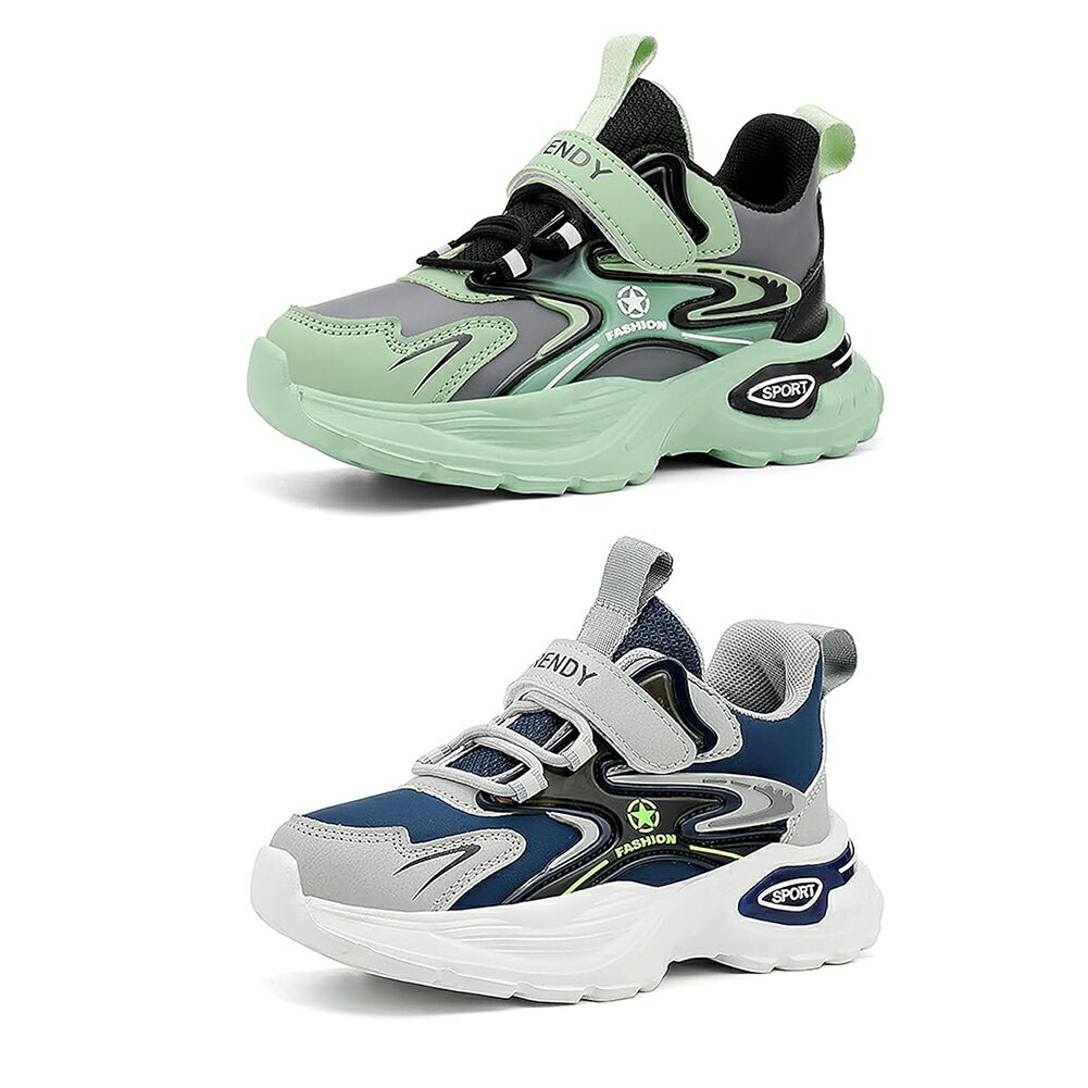 Sneakers - スニーカー キッズ 男の子 子供靴 マジックテープ 幅広 軽量 柔軟 通気 足育 滑り止め スポーツシューズ 通学履き カジュアルシューズ クッション性 19.0cm-24.5cm