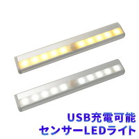 LEDライト LEDセンサーライト 充電式 センサーライト USB USB充電 10灯 10球 スリム LED LED防犯センサーライト 自動点灯 自動消灯 屋内 人感 人感センサー コンパクト 納戸 廊下 玄関 簡単設置 マグネット 白光 暖光 感知式 照明 ライト 防災グッズ 小型 クローゼット