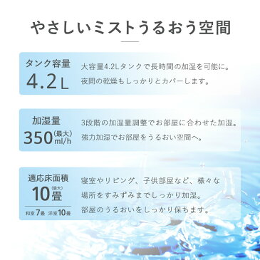 上から給水 上部給水式 超音波加湿器 大容量 4.2L 加湿器 モノクロ オフィス 3段階調整 超音波式加湿器 アロマ加湿器 アロマ 静音 省エネ 節電 エコ おしゃれ 卓上 大容量 タイマー付き 上部給水 ER-HDGK