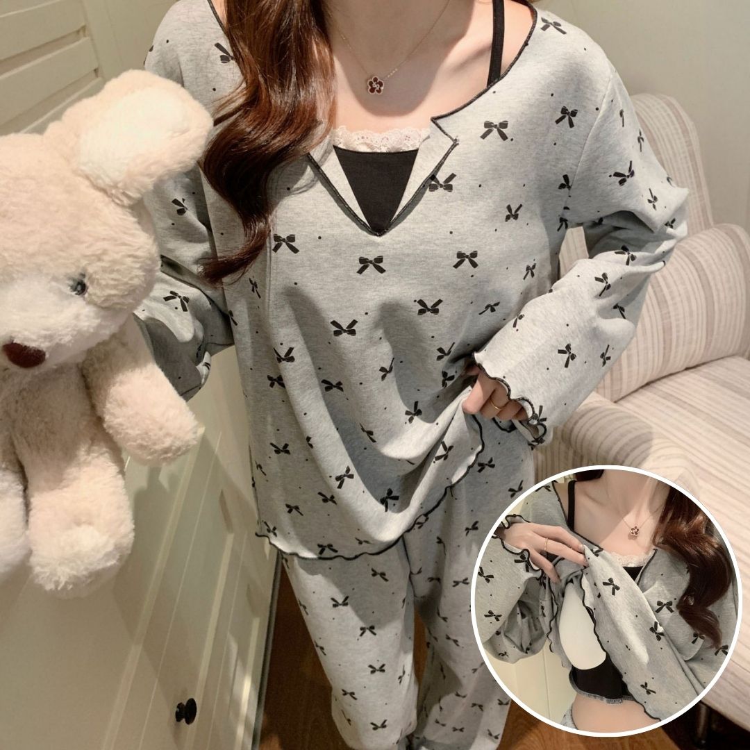 ルームウェア パッド付き カップ付き レディース セットアップ 上下セット 春 夏 秋 冬 春用 夏用 秋用 冬用 春夏 秋冬 長袖 長ズボン