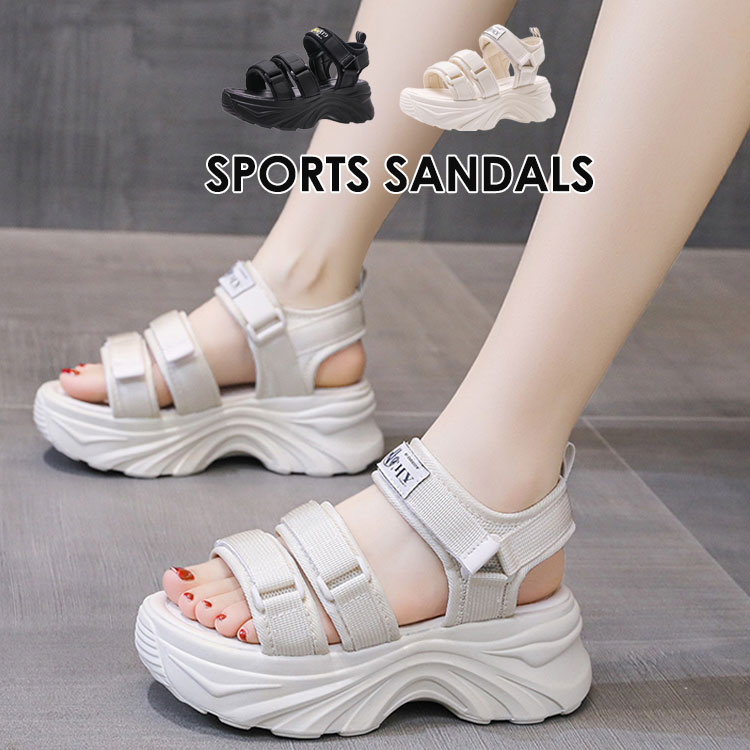 レディース 厚底サンダル スポーツサンダル 軽量 ベージュ ブラック ビーチサンダル コンフォートサンダル ヒール6.5cm 美脚効果 歩きやすい アウトドア カジュアル シューズ スポサン 誕生日プレゼント 22.5 23 23.5 24 24.5 25cm