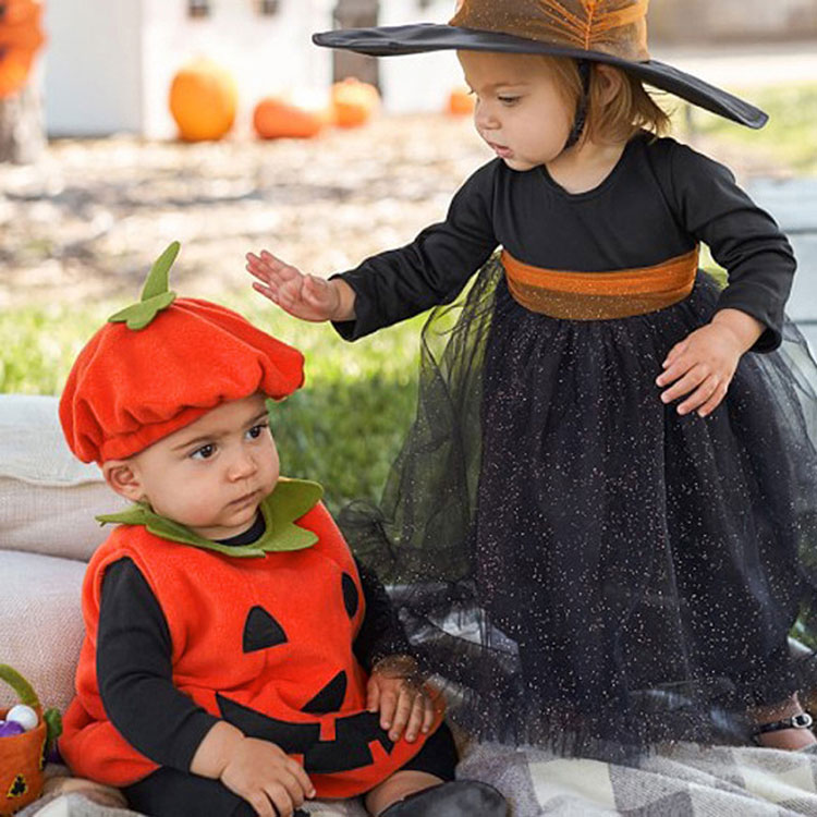 ハロウィン コスプレ 子供 衣装 仮装 かぼちゃ ベビー キッズ 子供服 帽子付き 2点セット baby halloween カボチャ 幼稚園 保育園 パンプキン パーティーグッズ カバー コスチューム なりきり 男の子 女の子 トップス 秋冬 70 80 90 100 110 120 ハロウィーン プレゼント