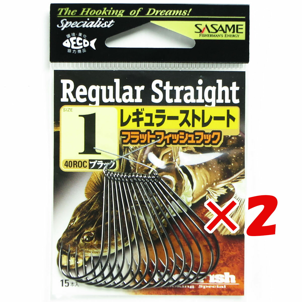  「 ささめ針 SASAME 40-ROC フラットフィッシュフックレギュラーストレート 1号 」  釣り 釣り具 釣具 釣り用品