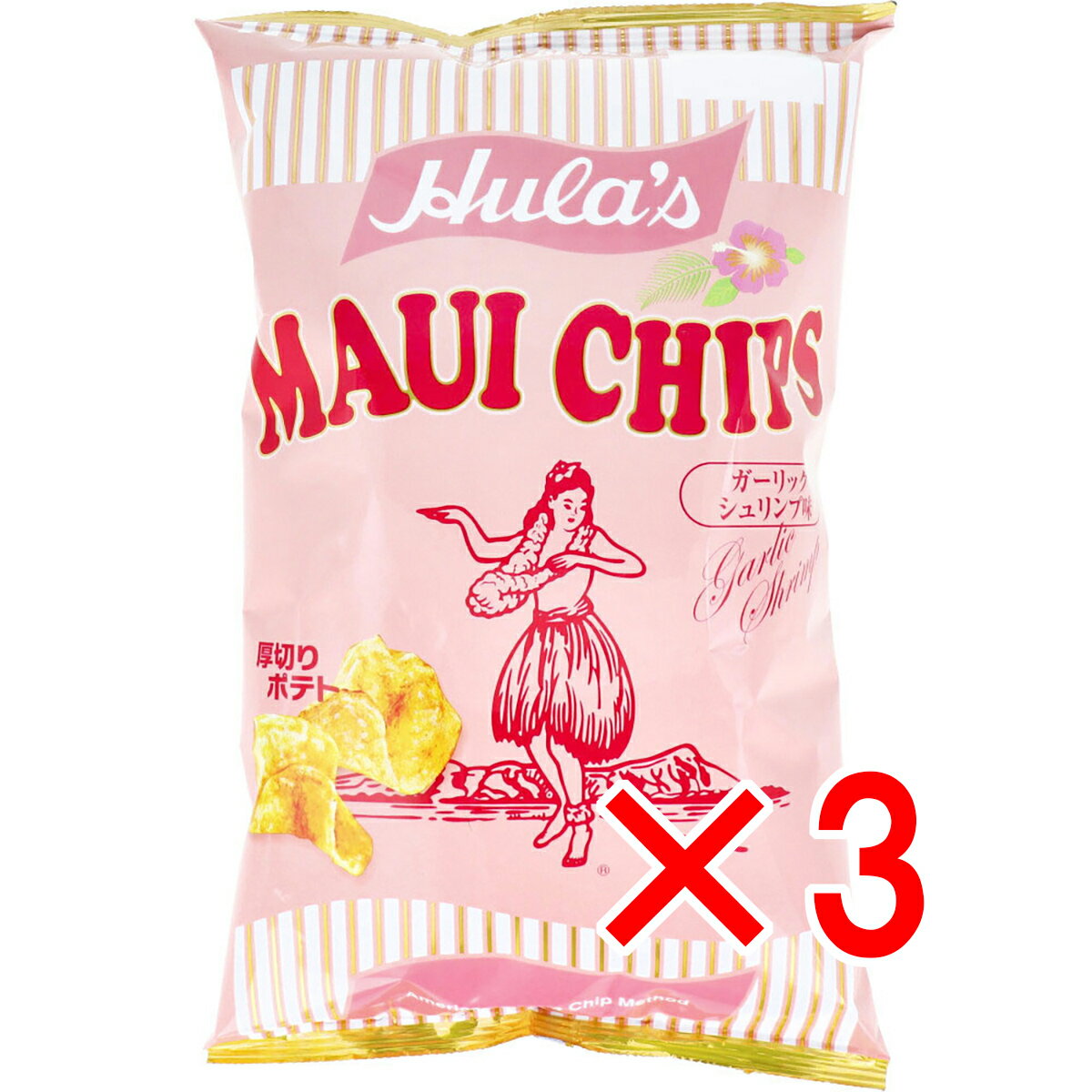 【 まとめ買い3個セット 】 フラ印 マウイチップス ガーリックシュリンプ味 140g