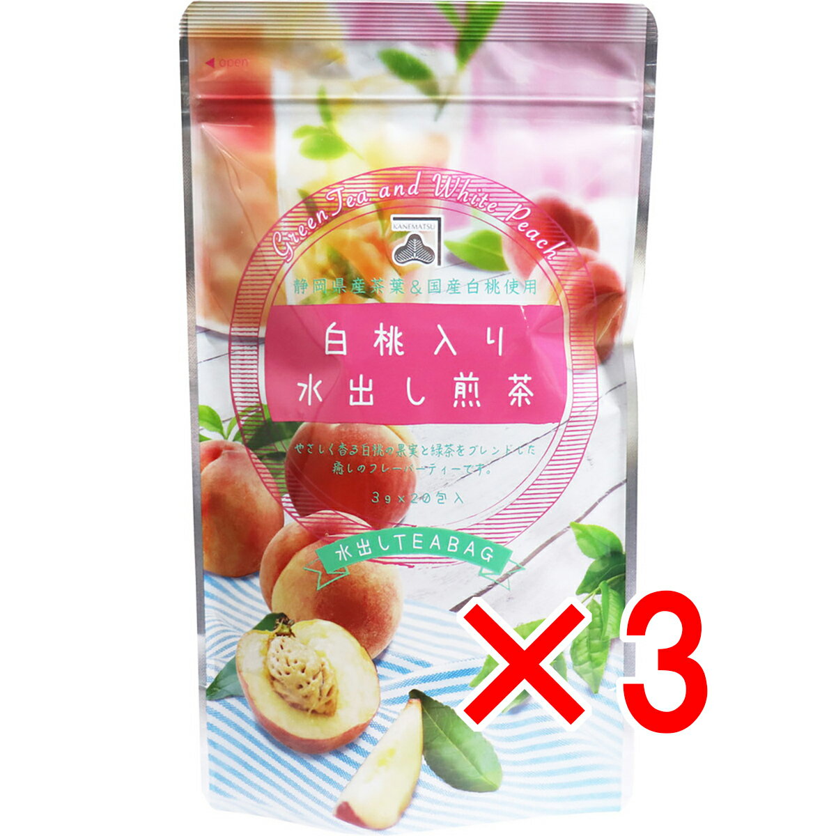 【 まとめ買い3個セット 】 白桃入り水出し煎茶 水出しティーバッグ 3g×20包入