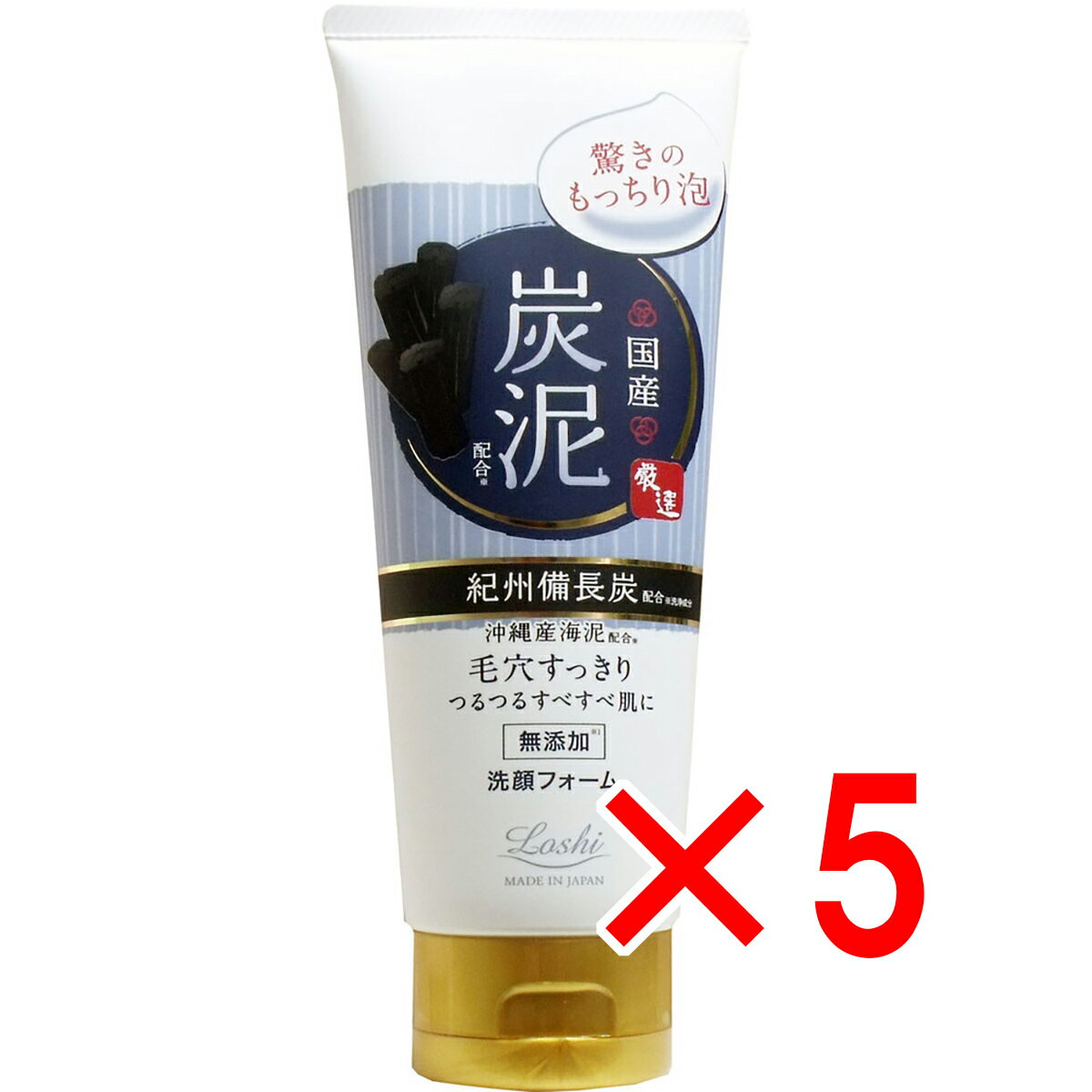 【 まとめ買い5個セット 】 ロッシモイストエイド 国産ホイップ洗顔S 炭泥配合 120g 【 送料無料 】