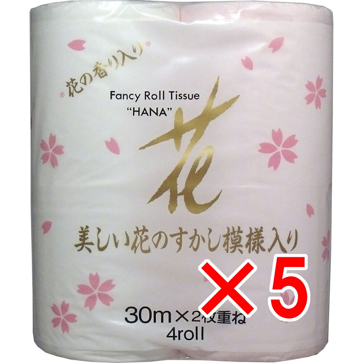 【 まとめ買い5個セット 】 花ゴールド トイレットペーパー 30m2枚重ねX4ロール入 【 送料無料 】