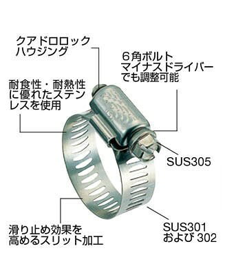 ■品番 F29867 21〜38mm ■機能・仕様 ・オールステンレスタイプのホースバンドで耐食性に優れています。 ・8.0mmの六角ボルト。マイナスドライバーでも調整可能です。 ・バンド巾12.7mm ■備考 ・スクリュー SUS305ステンレス ・バンド、ハウジング SUS301ステンレス 【商品の発送形態について】 商品の大きさとお客様のお支払い方法によっては、メール便 や コンパクト便 での出荷になることがございますのでご了承ください。オールステンレスタイプのホースバンドで耐食性に優れています。