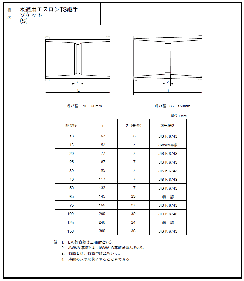 給水用,TSソケット(呼び30A)硬質塩化ビニール継手