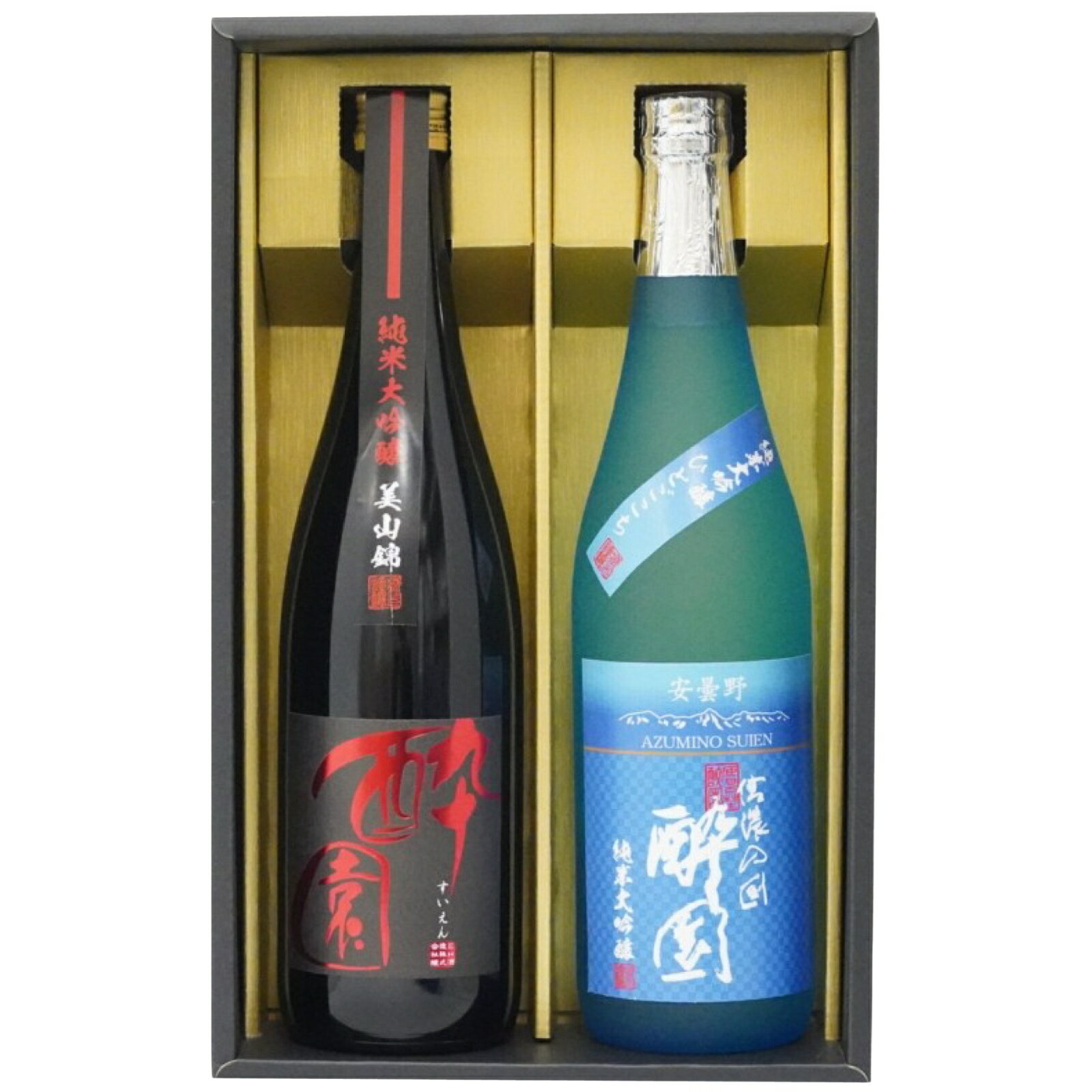 商品情報名称・商品名酔園 純米大吟醸 安曇野米セット 720ml 2本セット 商品について【ひとごこち】酒米「ひとごこち」で醸す純米大吟醸は味わいがありながらもやや辛口のお酒です。【美山錦】酒米「美山錦」で醸す純米大吟醸はお米の旨みもありながらもキレのよいお酒です。内容量酔園 純米大吟醸 ひとごこち 720ml酔園 純米大吟醸 美山錦 720mlアルコール度数16%オススメの飲み方【冷酒がおすすめ】10〜15度程に冷やした冷酒がおすすめです。飲み口が爽やかになり味にもキレが増します。5度より下に冷やしてしまうと香りすら感じづらくなってしまいますので、冷やしすぎにはご注意ください。酔園の魅力北アルプスの麓、恵まれた自然環境の中で醸す地酒「酔園（すいえん）」、長野県安曇野市唯一の日本酒の蔵元です。よそでは味わえない、唯一無二のうまい酒をつくる蔵でありたい。日本酒造りの理想の地、長野県安曇野で210年の伝統を受け継ぎ私たちは技と心を尽くし、旨い日本酒造りを目指しています。賞味期限、消費期限なし商品区分日本酒ブランド酔園 原産国名日本保存方法直射日光を避け、常温保存 広告文責EH酒造株式会社長野県安曇野市豊科高家1090-10263-72-3011製造元EH酒造株式会社長野県安曇野市豊科高家1090-10263-72-3011メーカー名メーカー名EH酒造株式会社長野県安曇野市豊科高家1090-10263-72-3011酔園蔵元　EH酒造名水とよい米、気候に恵まれた安曇野は、もともと酒造りの盛んな地で、小さな造り酒屋が思い思いの酒を醸してきました。江戸文化年間からの二つの蔵と明治の初めにできた蔵が一つになって誕生したのが「酔園」です。卓越した技を持つ杜氏のもと、蔵人たちが技と心を合わせて挑む、安曇野伝統の酒造り。人生を豊かにしてくれる旨い酒との出会いを、私たちの手からお届けできることが誇りです。 「酒は人が造るのではなく、自然が造るもの。私たちはその手助けをさせていただく」杜氏はこの信念どおり、季節に寄り添いながら丁寧なプロセスで進められています。全ての仕込みに杜氏の五感に捉えられ、あたかも通じ合うかのように進みます。今年も上出来。その味わいに顔をほころばせていただけます。 注意※お酒は20歳になってから。※妊娠中、授乳期の飲酒はお控え下さい。※お酒は楽しく適量を。 関連KW●季節の挨拶・贈り物お正月 御年賀 お年賀 御年始 母の日 父の日 初盆 お盆 御中元 お中元 お彼岸 残暑御見舞 残暑見舞い 敬老の日 寒中お見舞 クリスマス お歳暮 御歳暮●日常の贈り物御見舞 退院祝い 全快祝い 快気祝い 快気内祝い 御挨拶 ごあいさつ 志 進物 お世話になりました●長寿のお祝い61歳 還暦（かんれき） 還暦御祝い 還暦祝 祝還暦 華甲（かこう）●祝事合格祝い 進学内祝い 成人式 成人祝 卒業記念品 卒業祝い 御卒業御祝 入学祝い 入学内祝い 大学 就職祝い 社会人　お祝い 御祝い 内祝い 金婚式御祝 銀婚式御祝 御結婚お祝い ご結婚御祝い 御結婚御祝 結婚祝い 結婚内祝い 結婚式 引き出物 引出物 出産内祝い 御新築祝 新築御祝 新築内祝い 祝御新築 祝御誕生日 お誕生日 誕生日祝い バースデー バースディ バースディー 昇進祝い 昇格祝い 就任 大学 社会人 内祝 内祝い●弔事御供 お供え物 粗供養 御仏前 御佛前 御霊前 香典返し 法要 仏事 法事 法事引き出物 法事引出物 年回忌法要 一周忌 三回忌、 七回忌、 十三回忌、 十七回忌、 二十三回忌、 二十七回忌 御膳料 御布施●法人向け御開店祝 開店御祝い 開店お祝い 開店祝い 御開業祝 周年記念 来客 異動 転勤 定年退職 退職 挨拶回り 転職 お餞別 贈答品 粗品 粗酒 おもたせ 手土産 心ばかり 寸志 新歓 歓迎 送迎 新年会 忘年会 二次会 記念品 景品 開院祝い●プチギフトお土産 ゴールデンウィーク GW 帰省土産 バレンタインデー バレンタインデイ ホワイトデイ お花見 ひな祭り 端午の節句 ミニボトル お世話になったお礼 ギフト プレゼント ゴルフコンペ●お返し御礼 お礼 謝礼 御返し お返し お祝い返し 御見舞御礼●ここが喜ばれています上品 上質 高級 おしゃれ 可愛い かわいい 銘酒 名酒 お取り寄せ 人気 受賞 金賞 老舗 おすすめ インスタ インスタ映え●こんな想いで…ありがとう ごめんね おめでとう 今までお世話になりました　いままで お世話になりました これから よろしくお願いします　ほんの気持ちです●こんな方にお父さん お母さん 兄弟 姉妹 祖父 おじいちゃん 妻 彼女 旦那さん 彼氏 先生 職場 先輩 後輩 同僚酔園 純米大吟醸 安曇野米セット 720ml 2本セット ひとごこち 美山錦 【日本酒 長野県 安曇野 】 お酒 酒米 箱 ギフト プレゼント 瓶 お花見 父の日 父の日ギフト 母の日 母の日ギフト 詰め合わせ 日本酒セット お試しセット 人気、純米大吟醸ギフトセット 2