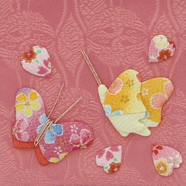 名前旗 村上 小 名物裂花と蝶 ピンク 白糸刺繍文字 名入れ代込 スタンドつき 139099628