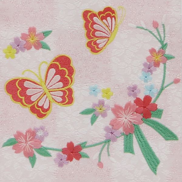名前旗 村上 特中 特織蝶と花リボン 白桃 濃桃糸刺繍文字 名入れ代込 スタンドつき 139099645