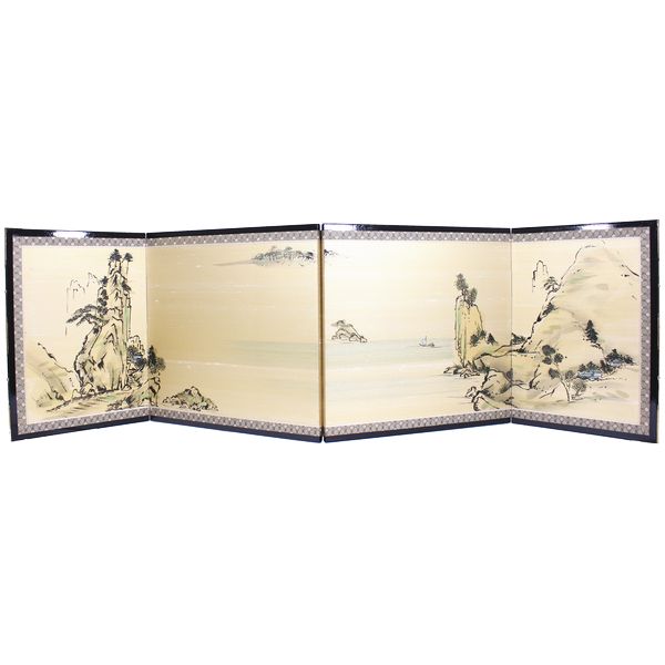 13 四曲絹しけ山水 望月 金箔屏風 180787