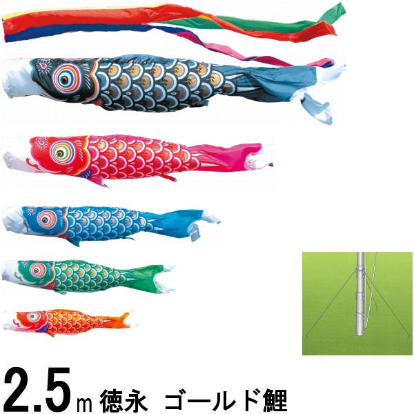 鯉のぼり 徳永鯉 庭園用ガーデン ゴールド鯉 2．5m5匹 五色吹流し 139587662
