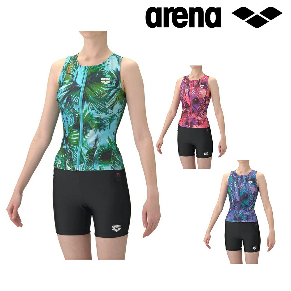 樂天商城 - ★マラソン連動セール★arena フィットネス水着 レディース ノースリーブ セパレート ジップ付き AS6SWF52L